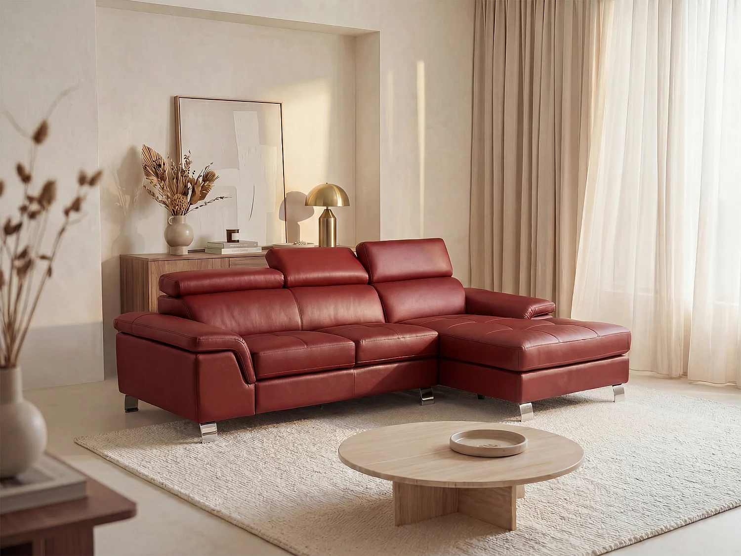 Ecksofa Leder - Ecke Rechts - Rot - MISHIMA