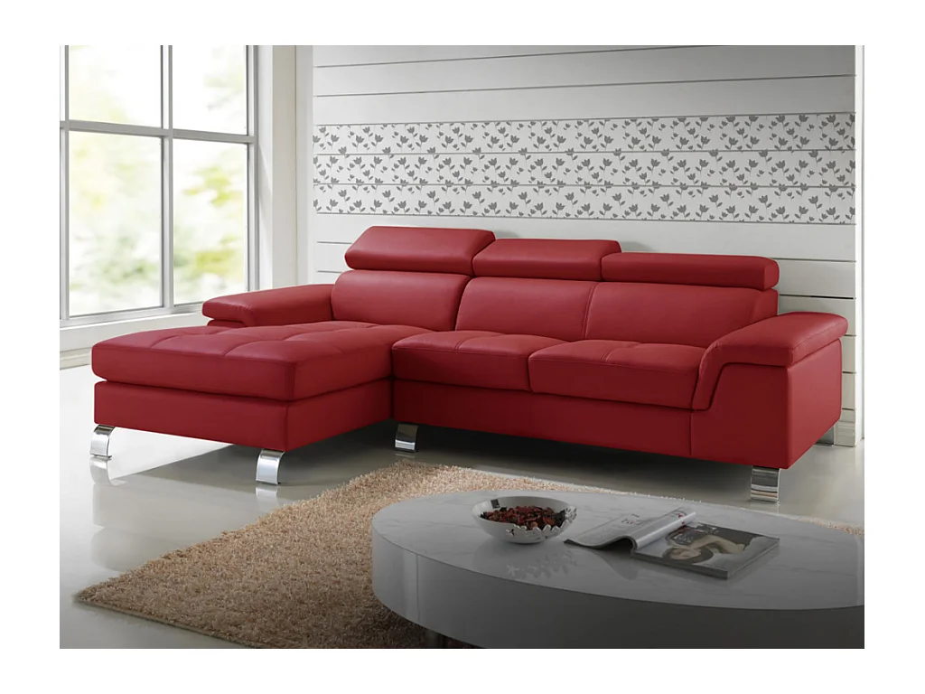 Divano angolare in pelle Rosso - Angolo a sinistra - MISHIMA