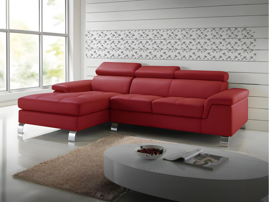 vente unique Canapé d'angle cuir MISHIMA - Rouge - Angle gauche