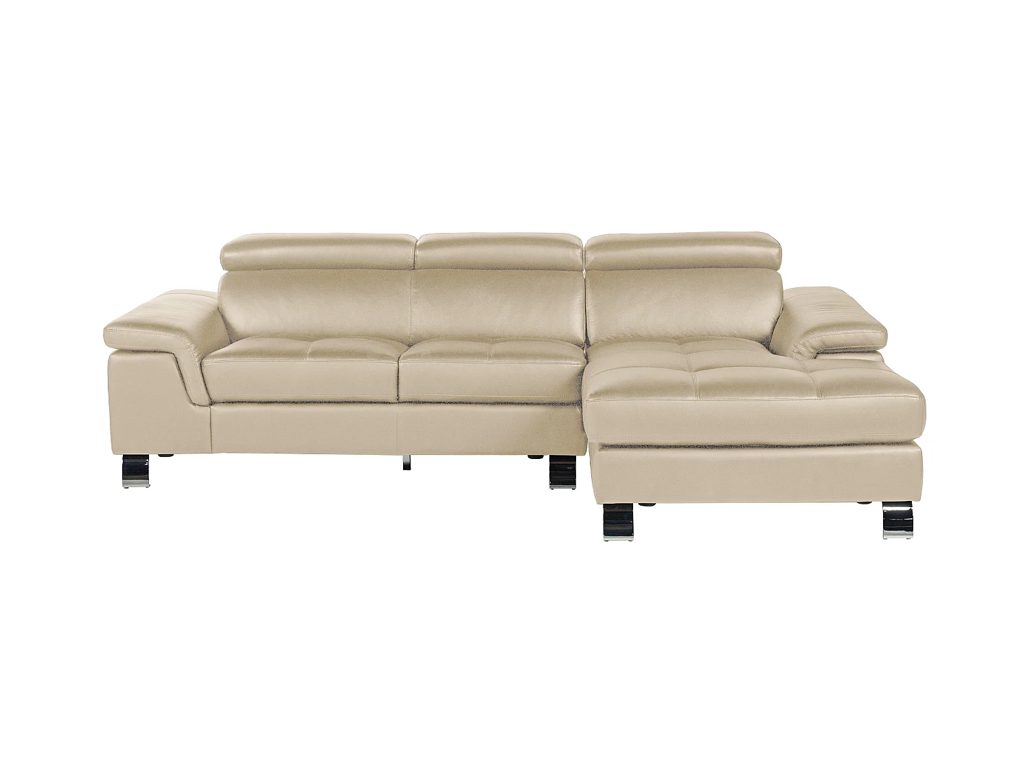 Canapé d'angle droit en cuir beige MISHIMA