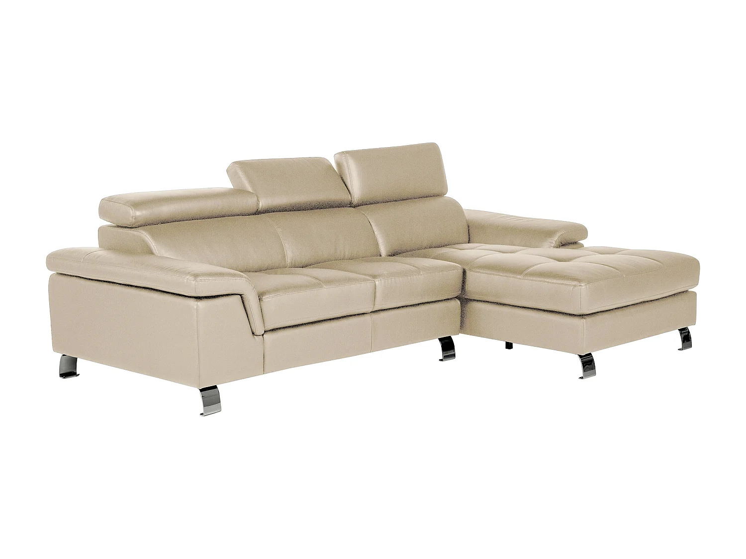 Canapé d'angle droit en cuir beige MISHIMA