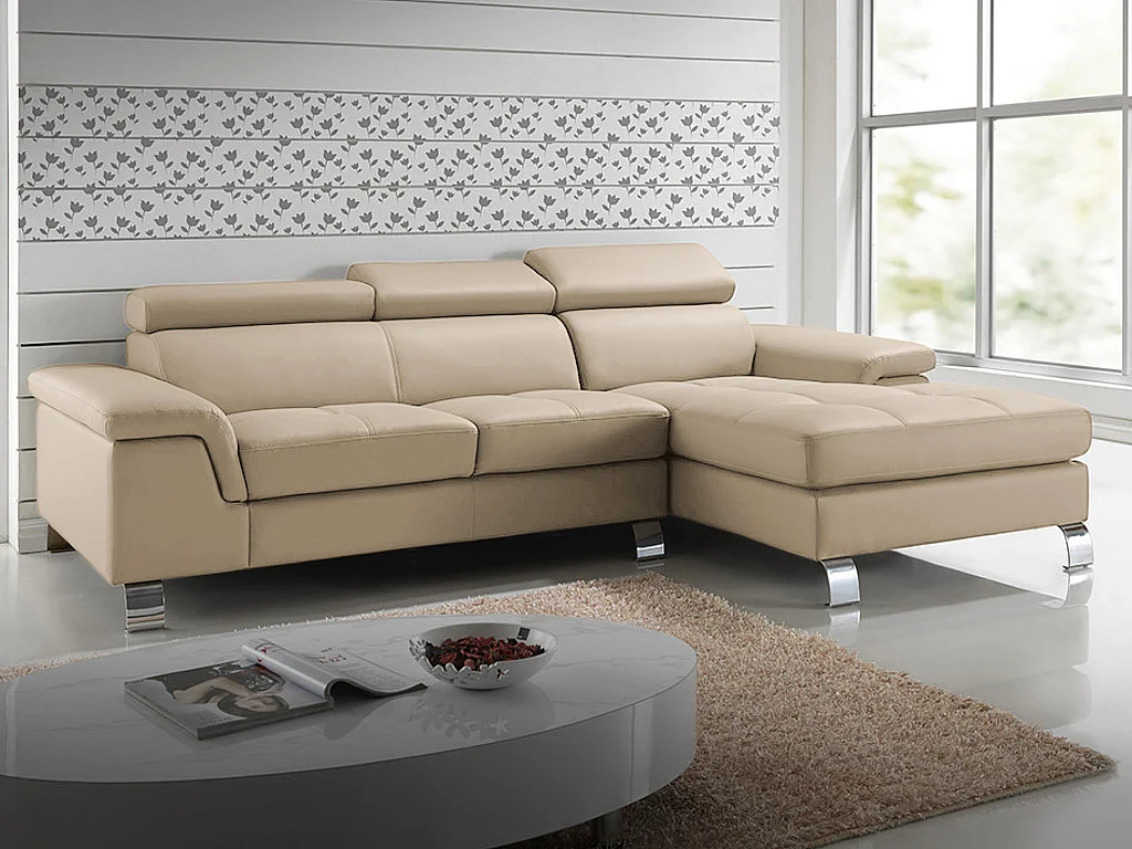 Divano angolare in pelle Tortora - Angolo a destra - MISHIMA