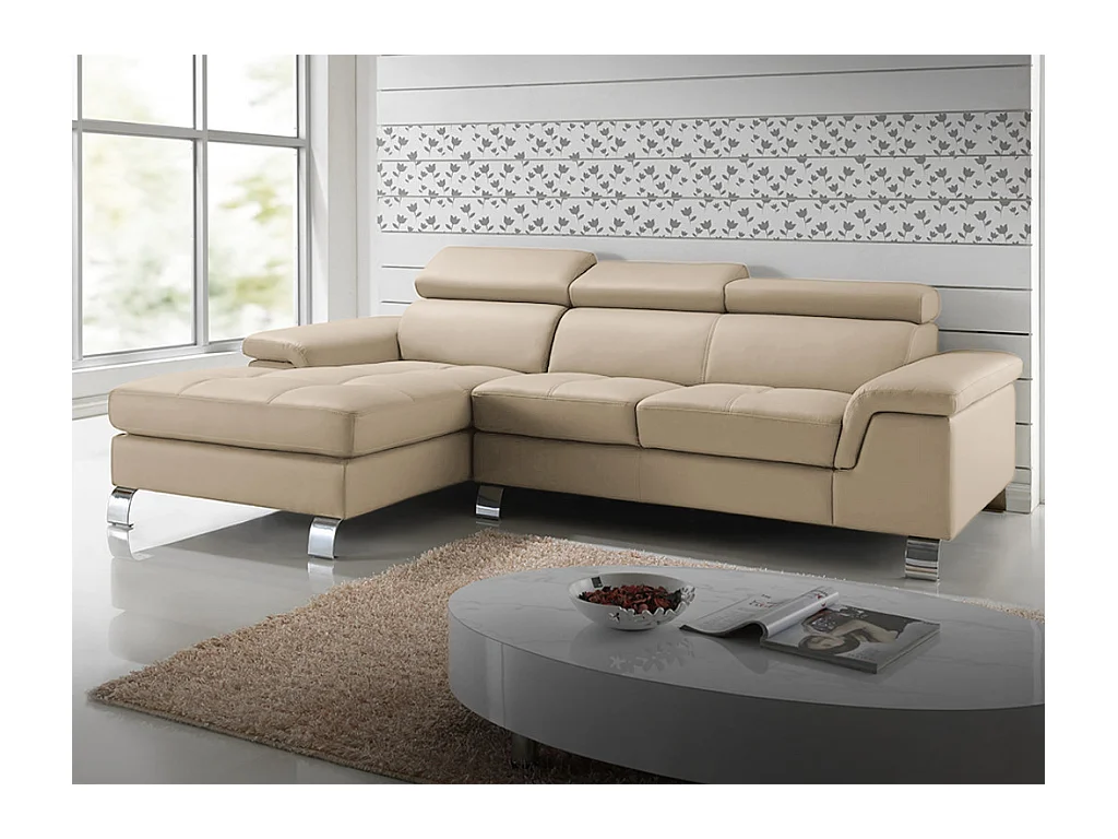 Divano angolare in pelle Tortora - Angolo a sinistra - MISHIMA