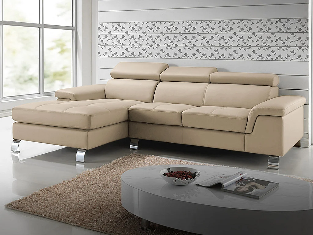 Divano angolare in pelle Tortora - Angolo a sinistra - MISHIMA