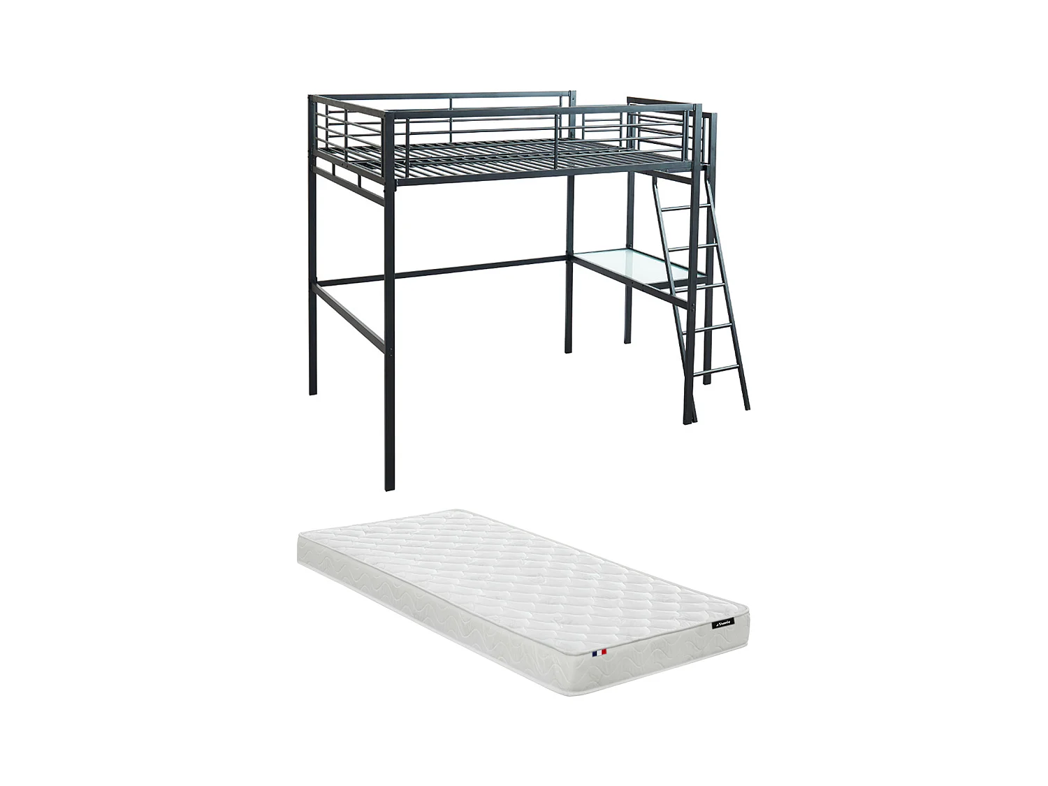 Set: Hochbett mit Schreibtisch + Matratze - 140 x 190 cm - Anthrazit - CASUAL II