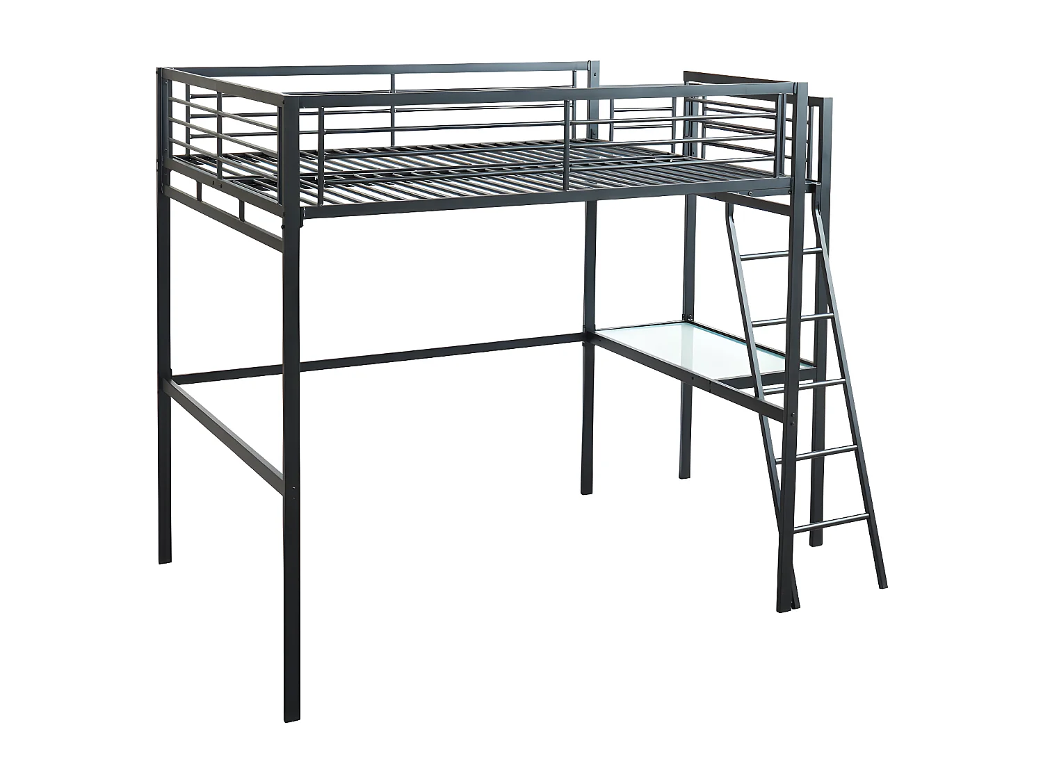 Set: Hochbett mit Schreibtisch + Matratze - 140 x 190 cm - Anthrazit - CASUAL II