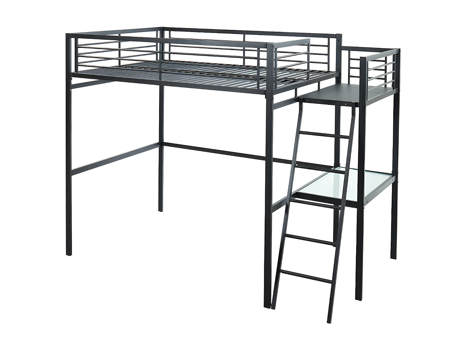 Set: Hochbett mit Schreibtisch + Matratze - 140 x 190 cm - Anthrazit - CASUAL II