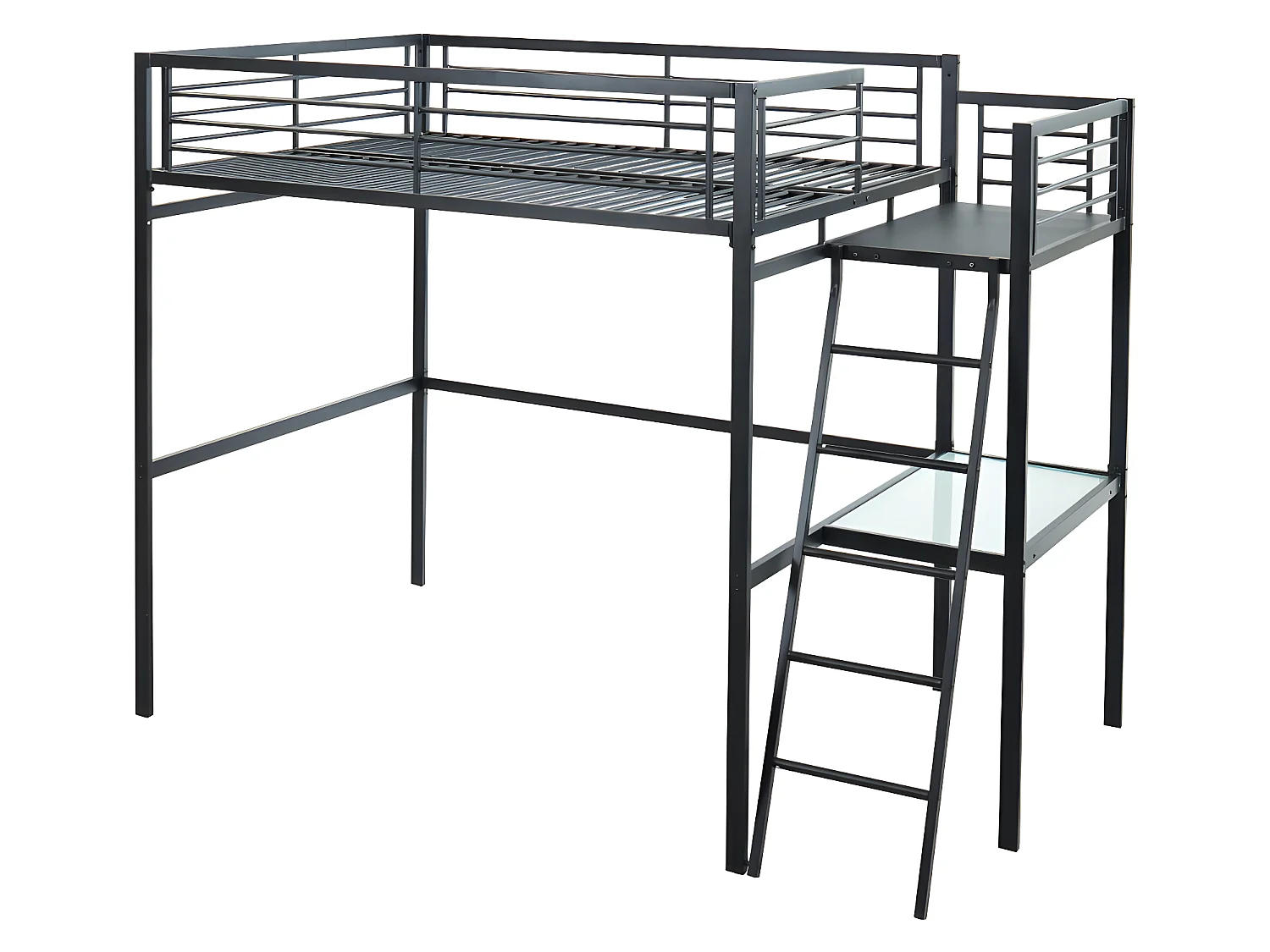 Lit mezzanine CASUAL II - 140 x 190 cm - plateforme bureau - Anthracite + matelas