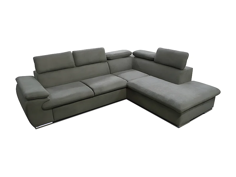 Canapé d'angle droit convertible en tissu taupe avec coffre de rangement FABIEN