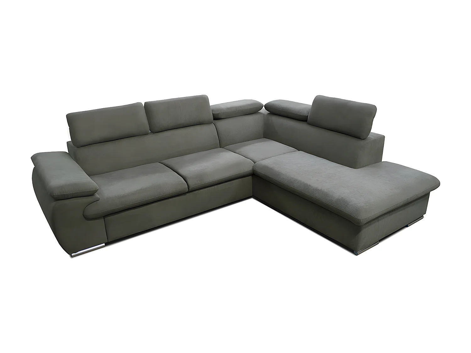 Canapé d'angle droit convertible en tissu taupe avec coffre de rangement FABIEN