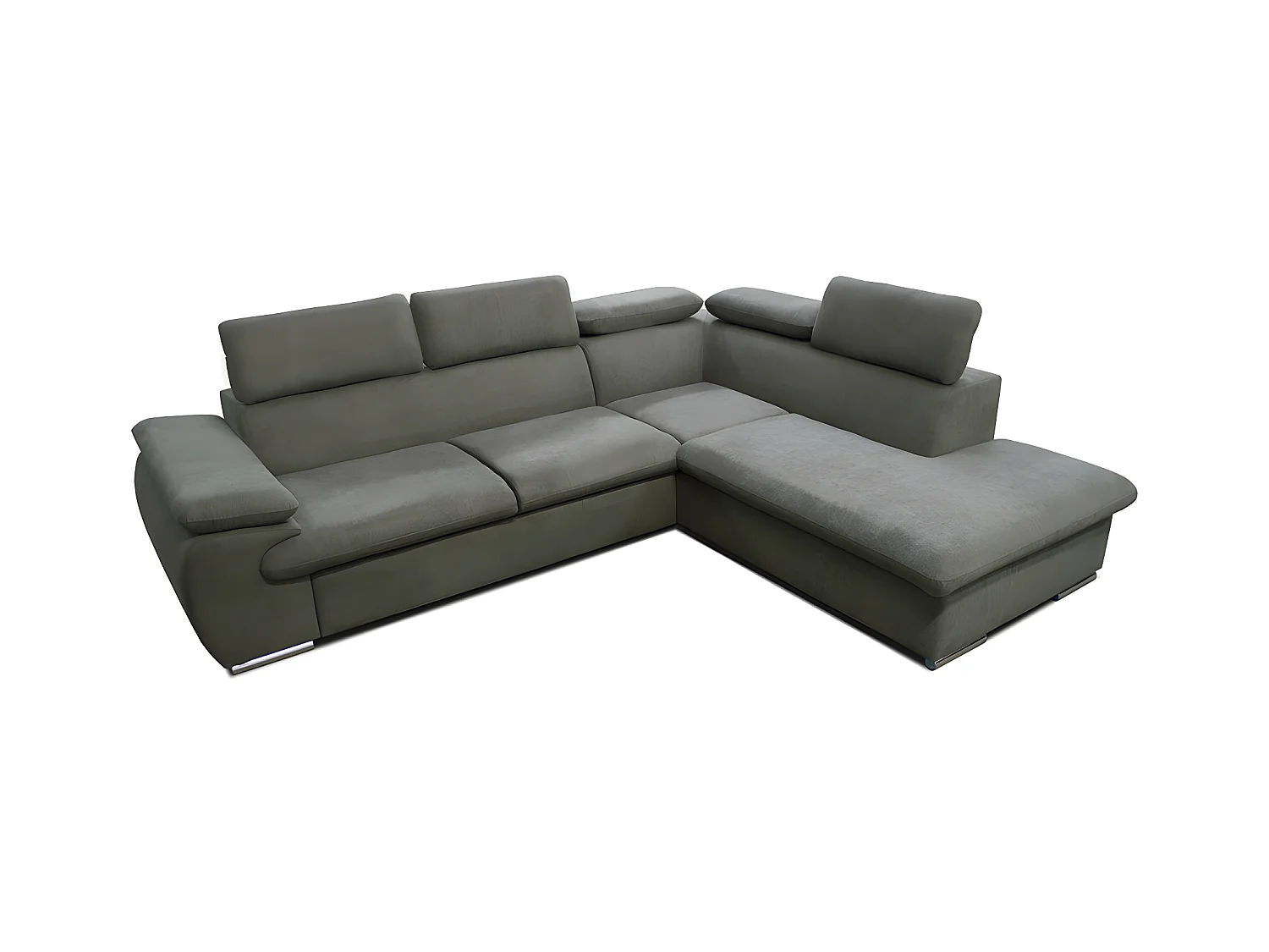 Canapé d'angle droit convertible en tissu taupe avec coffre de rangement FABIEN