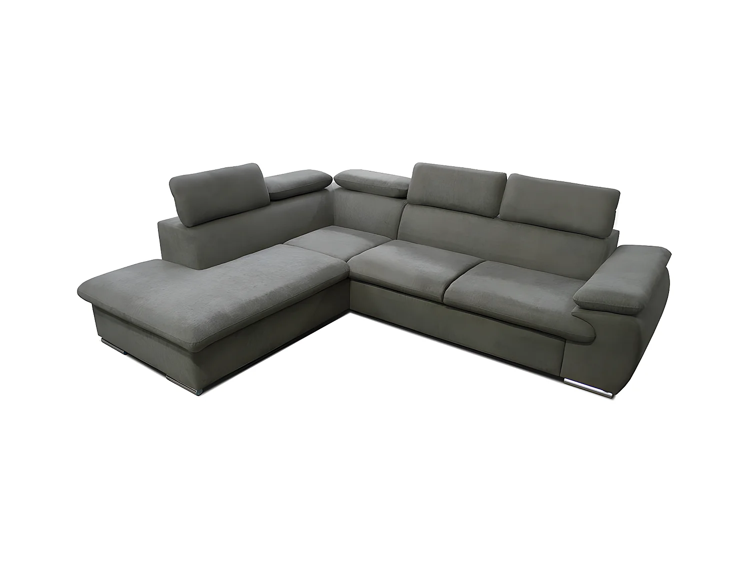 Canapé d'angle gauche convertible en tissu taupe avec coffre de rangement FABIEN