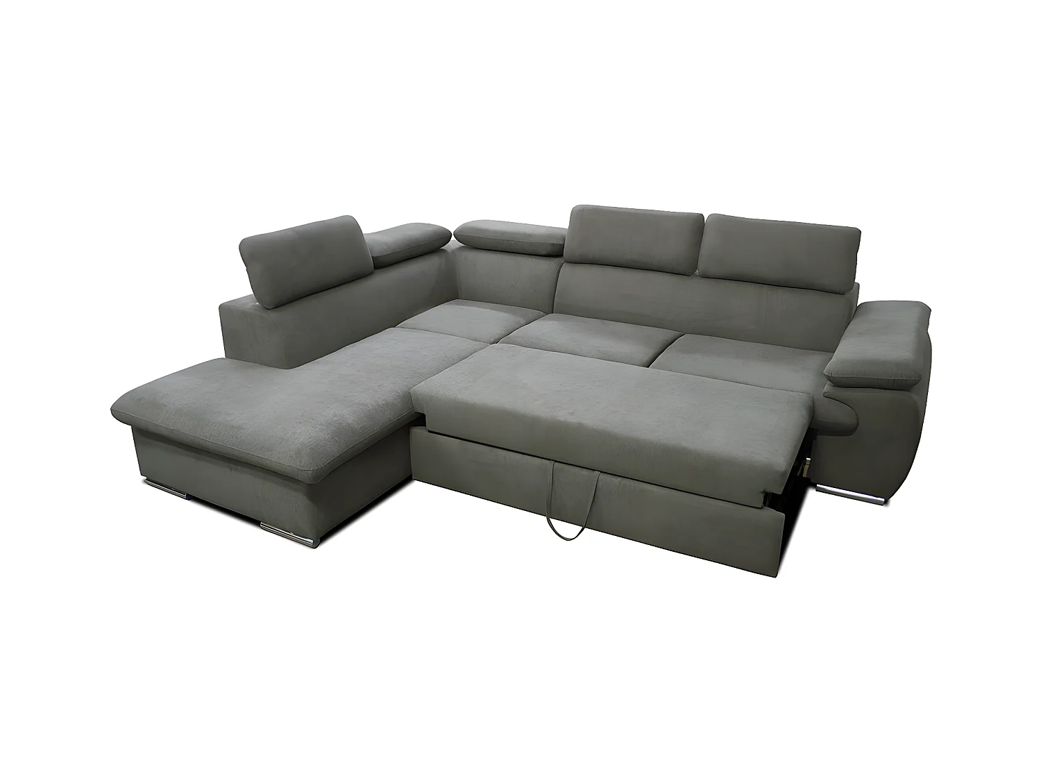 Canapé d'angle gauche convertible en tissu taupe avec coffre de rangement FABIEN