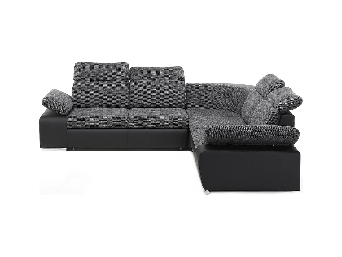 Sofá cama rinconera simétrico de tela y piel sintética RABELAIS - Bicolor gris antracita y negro
