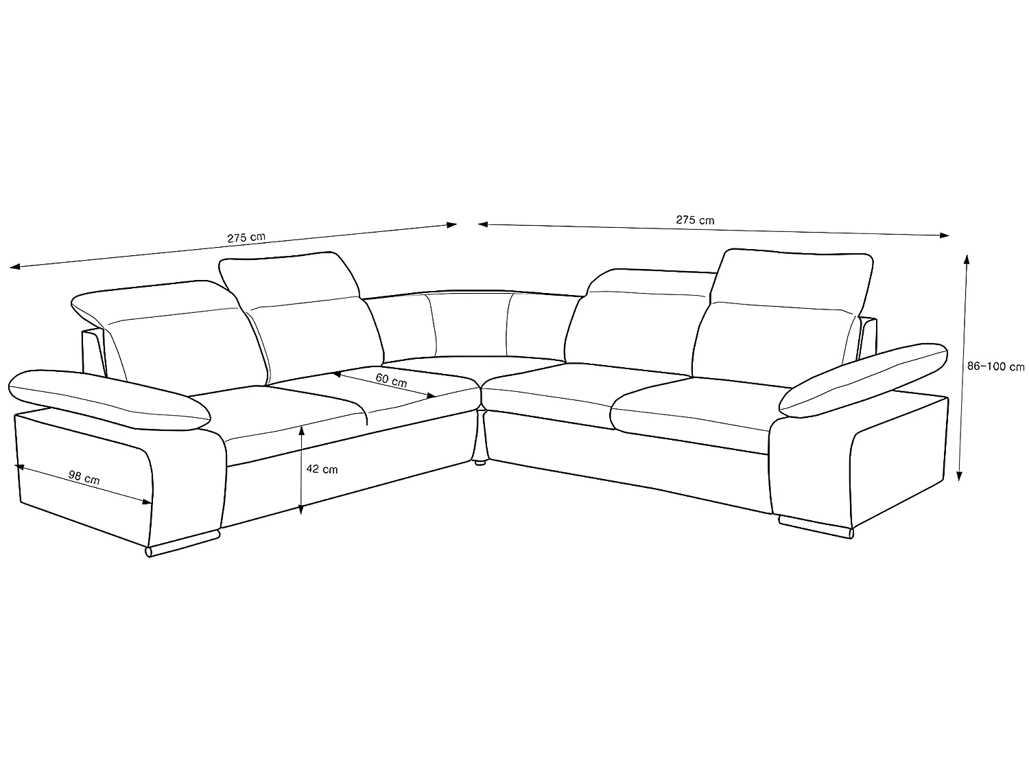 Sofá cama rinconera simétrico de tela y piel sintética RABELAIS - Bicolor gris antracita y negro