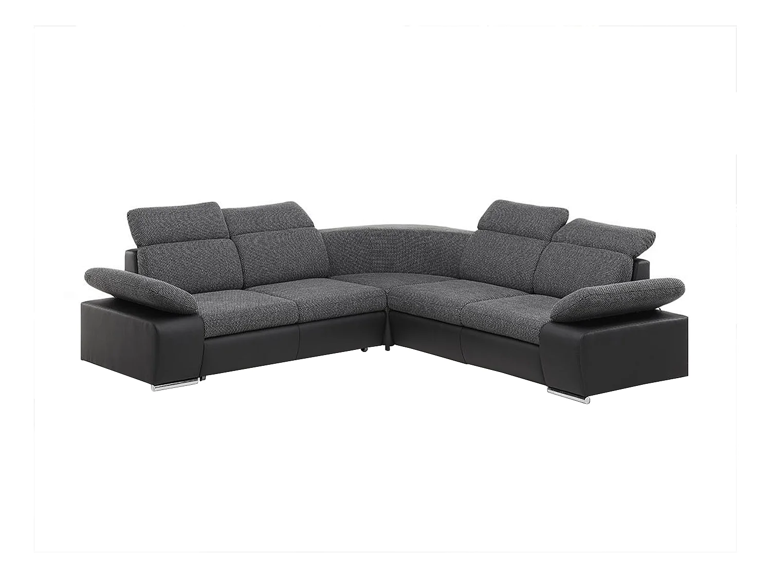 Canapé d'angle convertible avec rangement en tissu et simili RABELAIS - Bicolore anthracite et noir