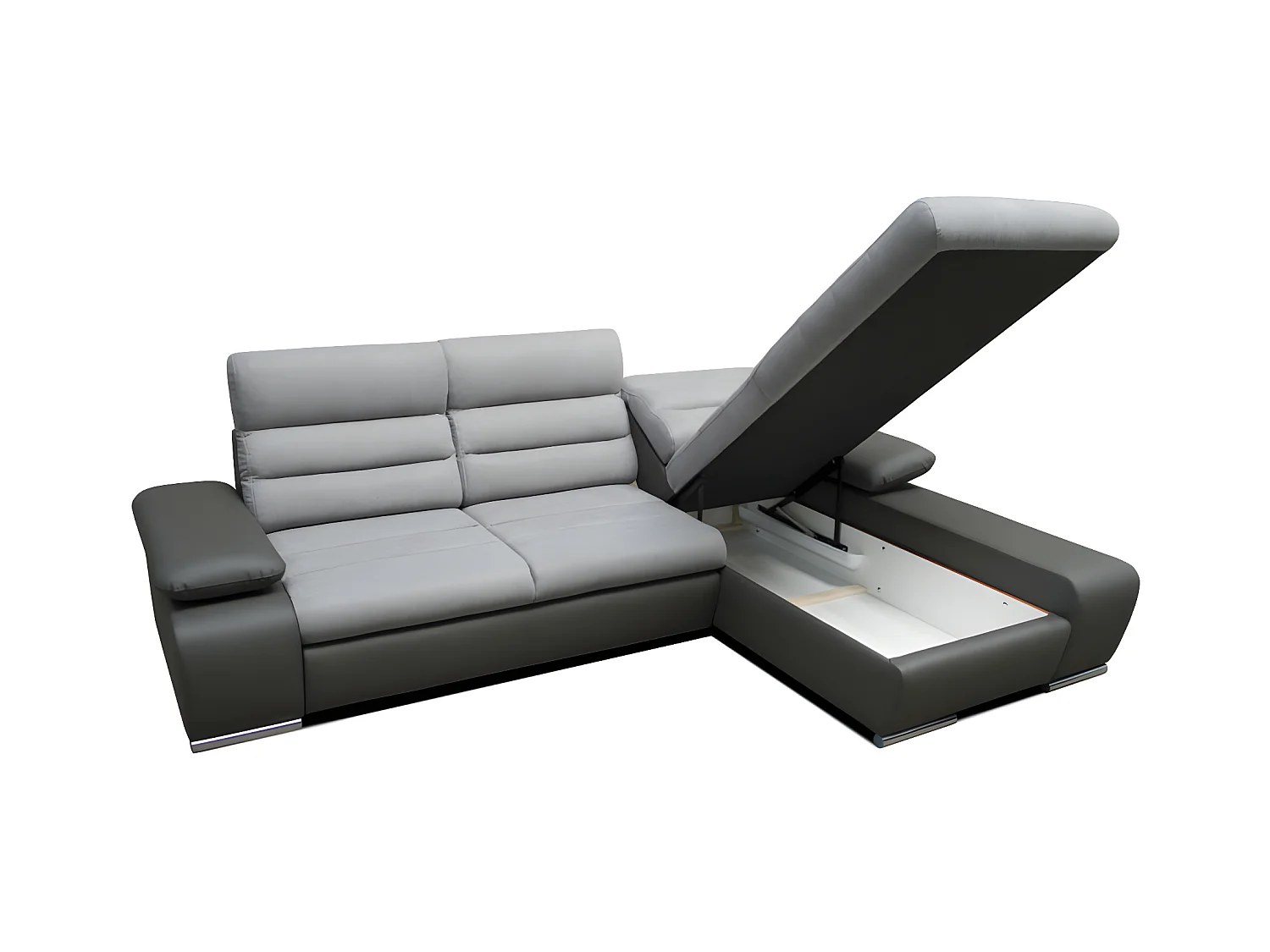 Ecksofa mit Schlaffunktion & Bettkasten - Ecke Rechts - Grau - MIRABEAU