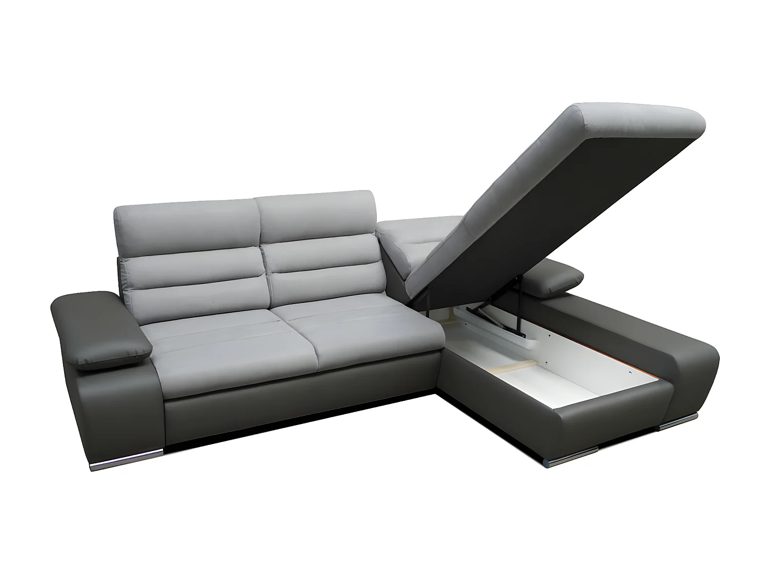  Hoekbedbank van stof en kunstleer MIRABEAU - Tweekleurig grijs/antraciet - Hoek rechts