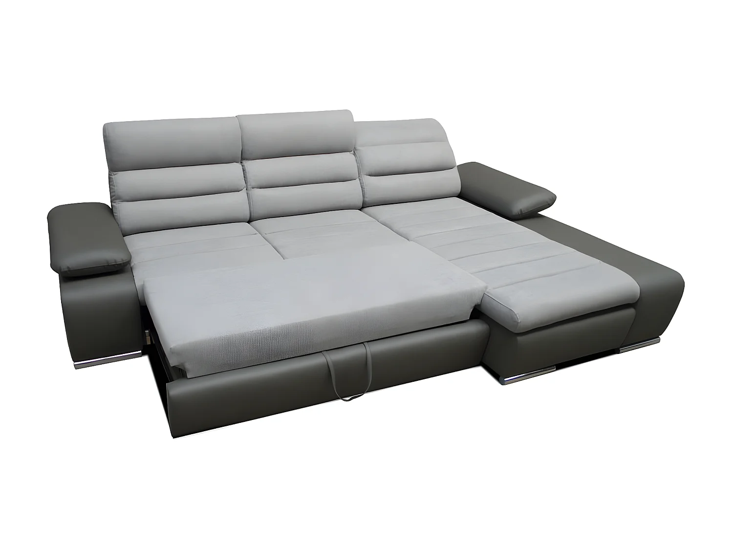  Hoekbedbank van stof en kunstleer MIRABEAU - Tweekleurig grijs/antraciet - Hoek rechts