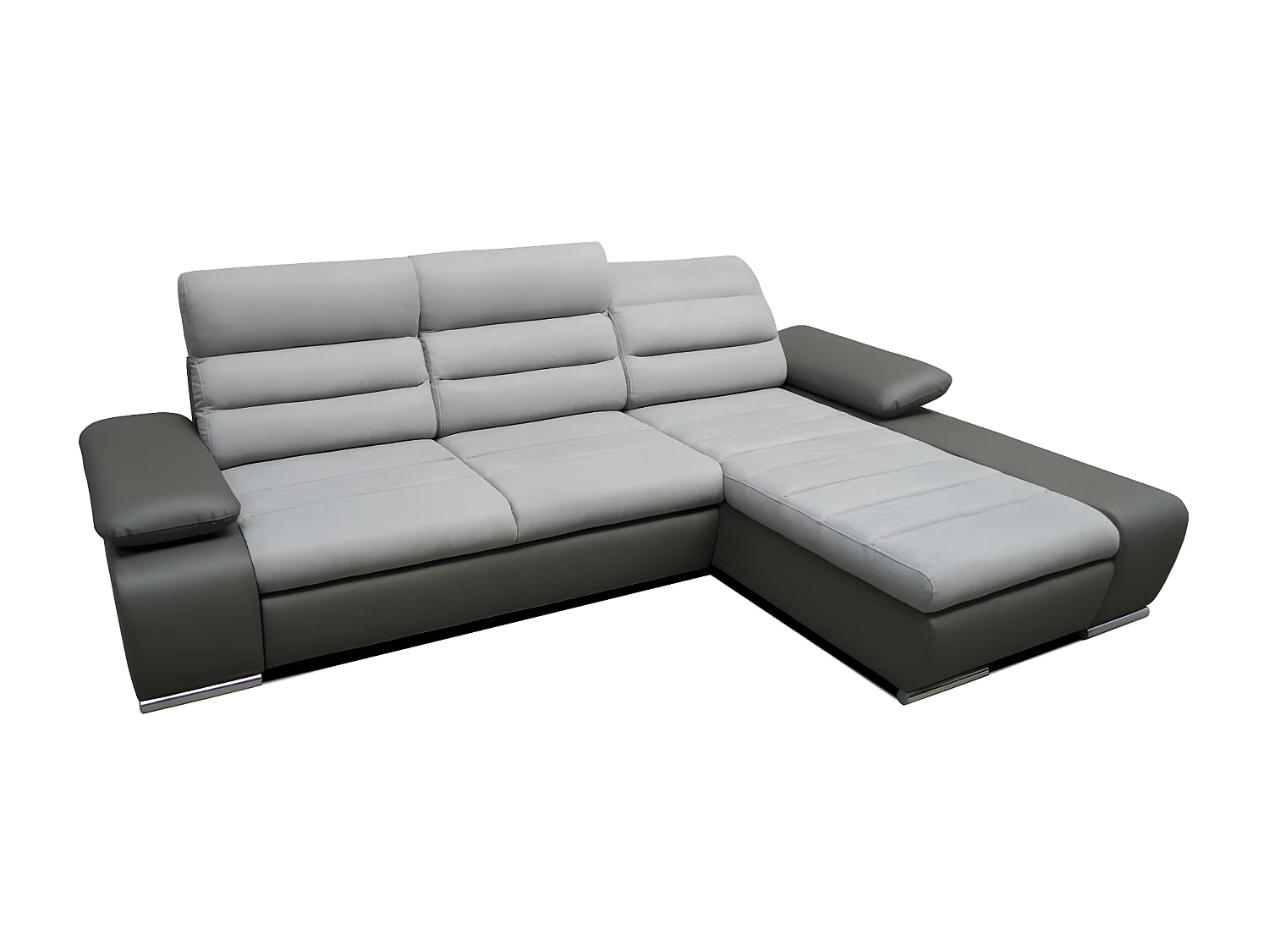  Hoekbedbank van stof en kunstleer MIRABEAU - Tweekleurig grijs/antraciet - Hoek rechts