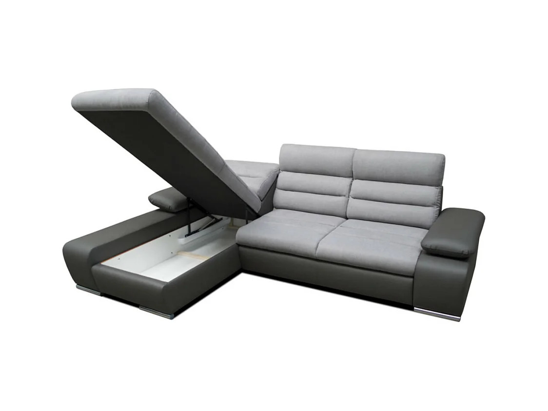 Divano letto angolare in tessuto e similpelle Bicolore grigio e antracite - Angolo a sinistra - MIRABEAU