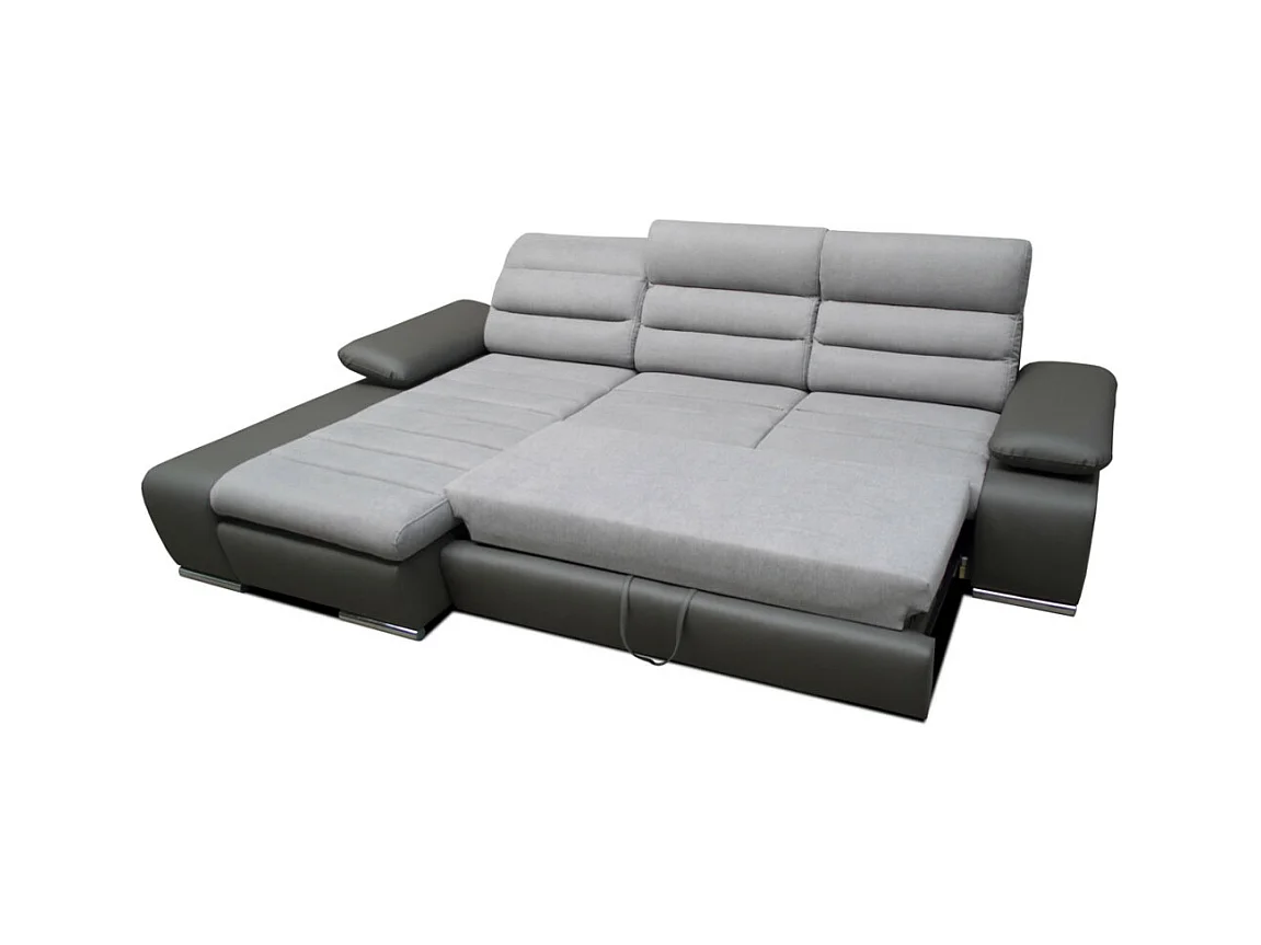 Divano letto angolare in tessuto e similpelle Bicolore grigio e antracite - Angolo a sinistra - MIRABEAU