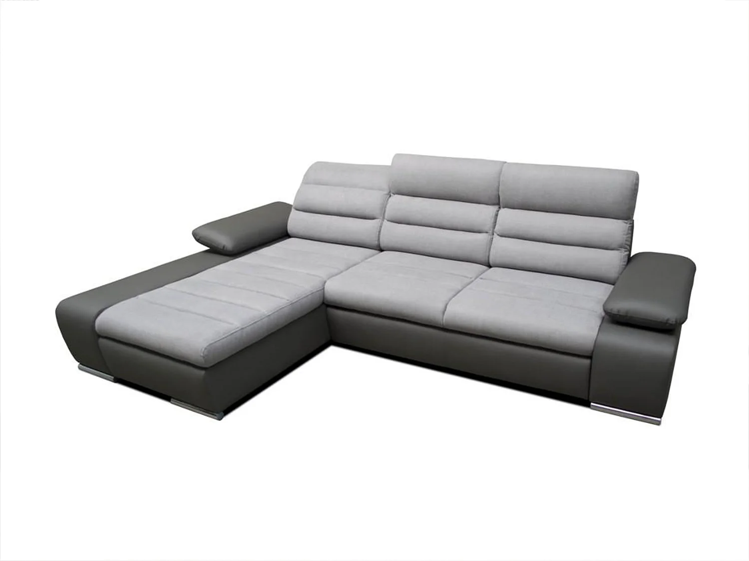 Divano letto angolare in tessuto e similpelle Bicolore grigio e antracite - Angolo a sinistra - MIRABEAU