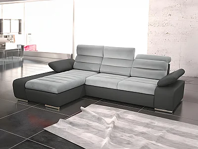 Divano letto angolare in tessuto e similpelle Bicolore grigio e antracite - Angolo a sinistra - MIRABEAU