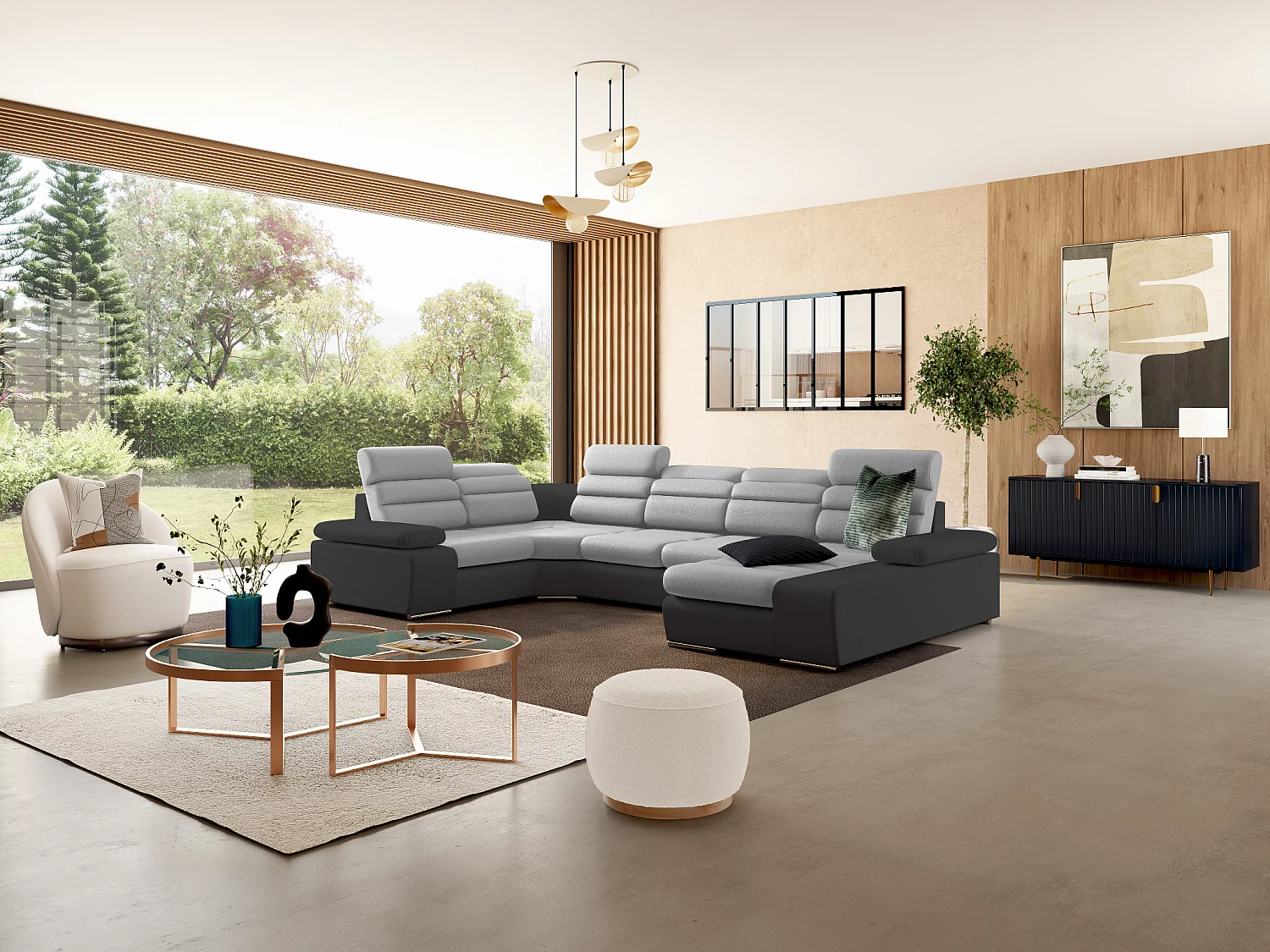 Wohnlandschaft mit Schlaffunktion - Ecke Rechts - Grau & Anthrazit - BOILEAU