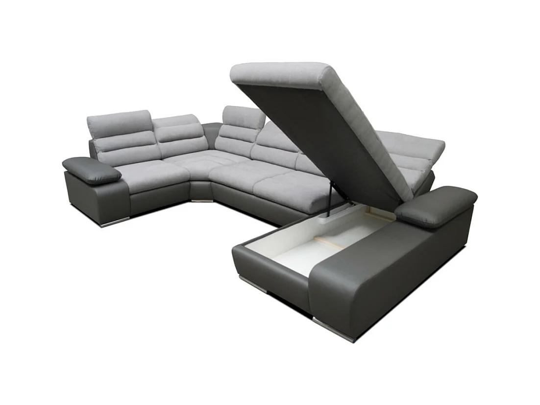 Canapé d'angle panoramique convertible en tissu et simili BOILEAU - Bicolore gris/anthracite - Angle droit