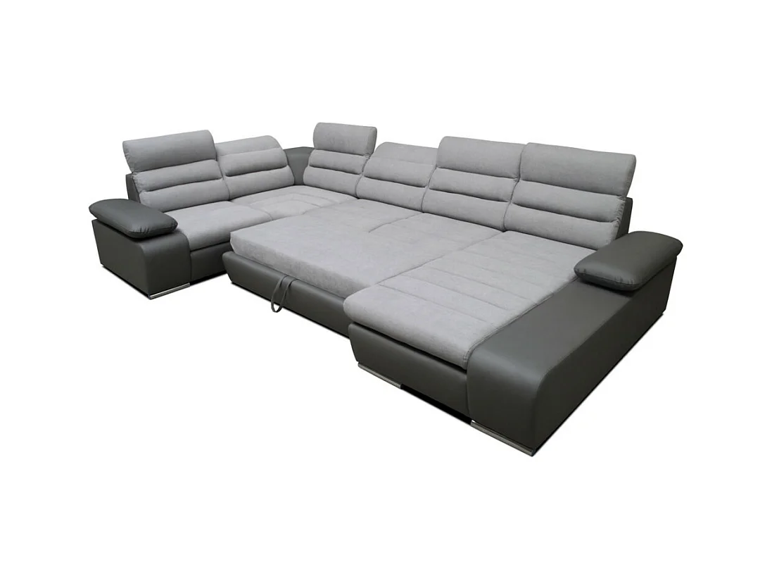 Canapé d'angle panoramique convertible en tissu et simili BOILEAU - Bicolore gris/anthracite - Angle droit