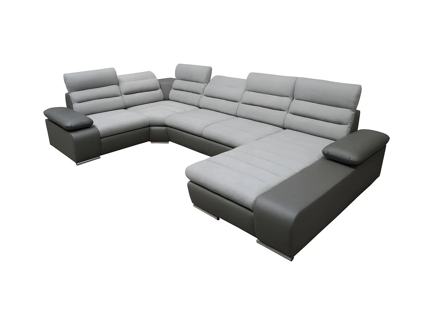 Canapé d'angle panoramique convertible en tissu et simili BOILEAU - Bicolore gris/anthracite - Angle droit