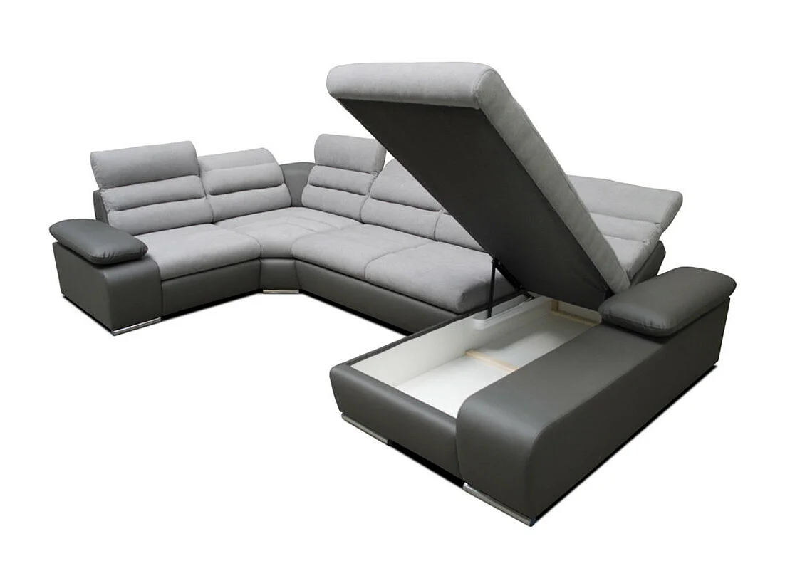 XXL hoekbedbank van stof en kunstleer BOILEAU - Tweekleurig grijs/antraciet - Hoek rechts
