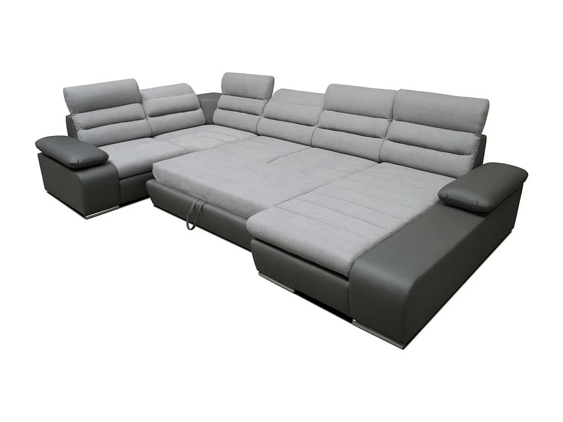 XXL hoekbedbank van stof en kunstleer BOILEAU - Tweekleurig grijs/antraciet - Hoek rechts