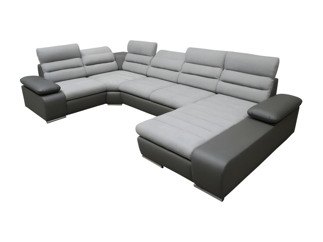 Canapé d'angle panoramique convertible en tissu et simili BOILEAU - Bicolore gris/anthracite - Angle droit