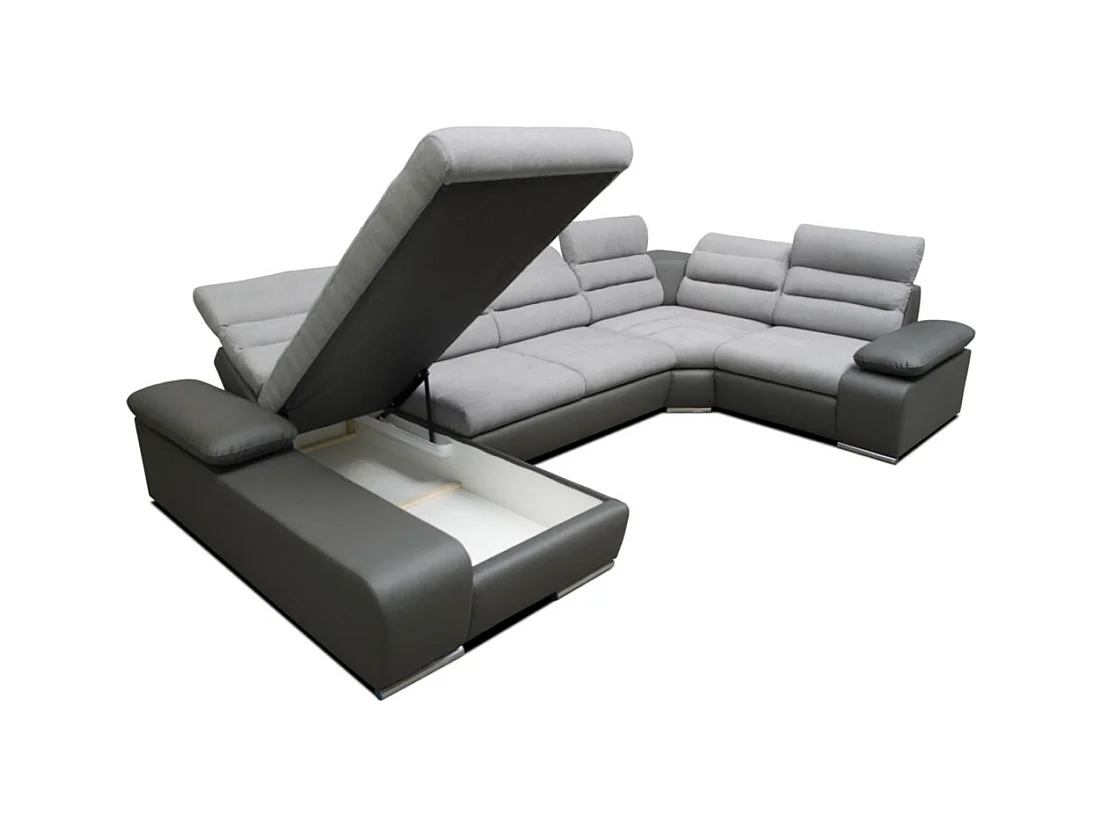 Canapé d'angle panoramique convertible en tissu et simili BOILEAU - Bicolore gris/anthracite - Angle gauche