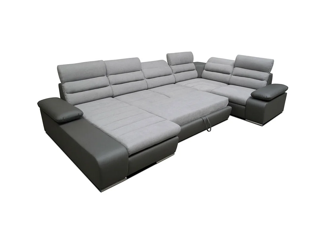 Canapé d'angle panoramique convertible en tissu et simili BOILEAU - Bicolore gris/anthracite - Angle gauche