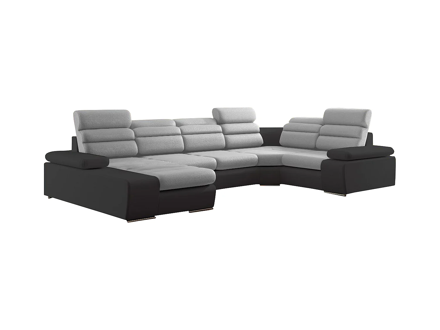 Canapé d'angle panoramique convertible en tissu et simili BOILEAU - Bicolore gris/anthracite - Angle gauche