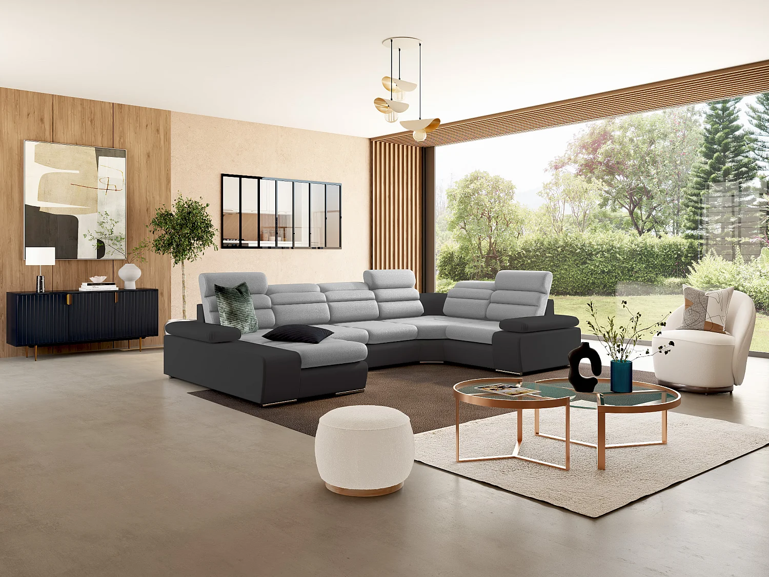 Wohnlandschaft mit Schlaffunktion - Ecke Links - Grau & Anthrazit - BOILEAU