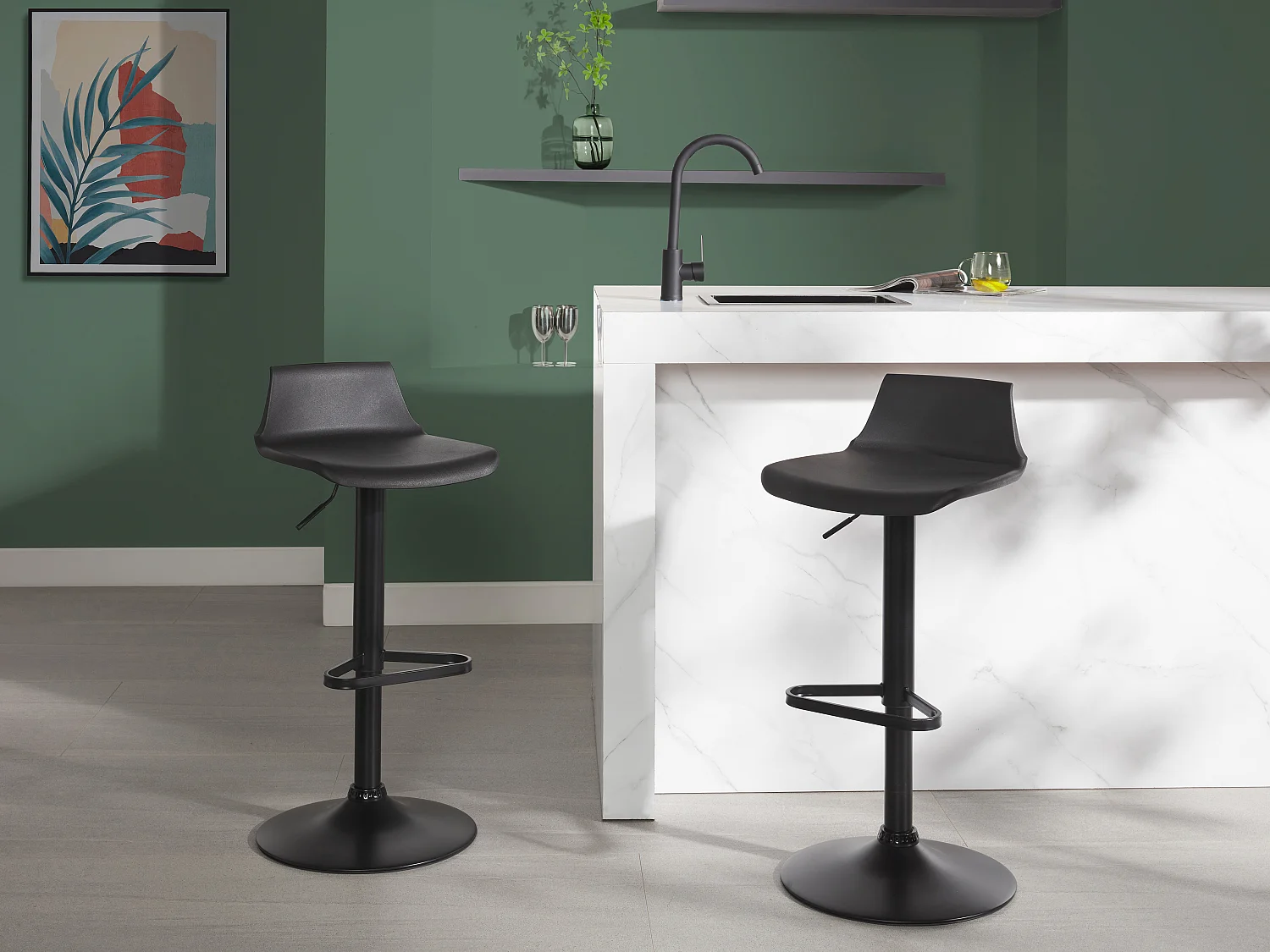 Tabouret de bar - Polypropylène - Hauteur réglable - Coloris noir - CALAS