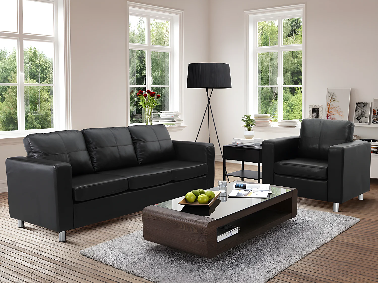 Divano 3+1 posti in similpelle Nero - ACKLEY