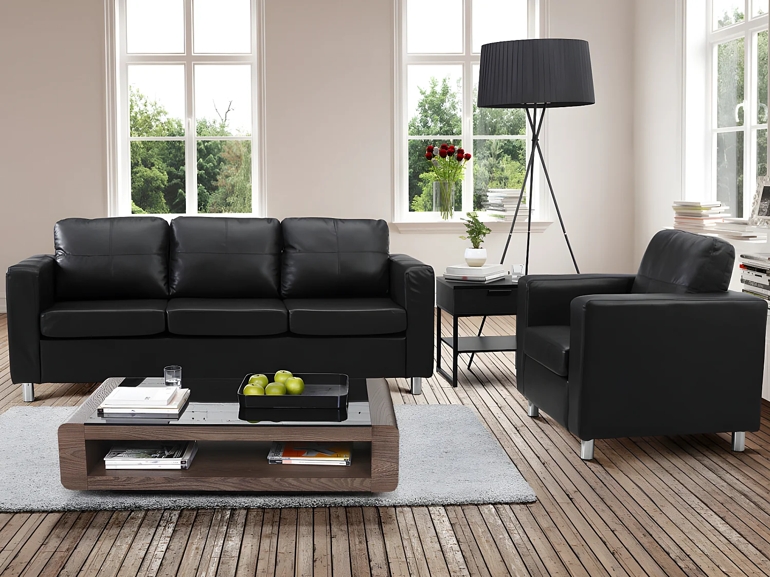 Divano 3+1 posti in similpelle Nero - ACKLEY