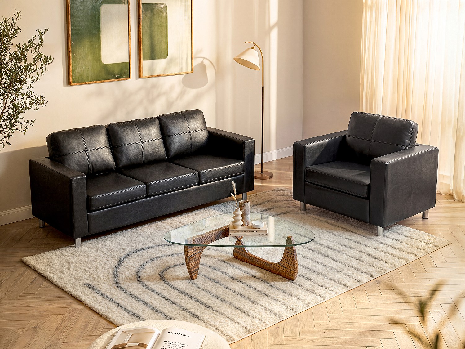Vente-unique Couchgarnitur - Kunstleder - Schwarz - Ackley