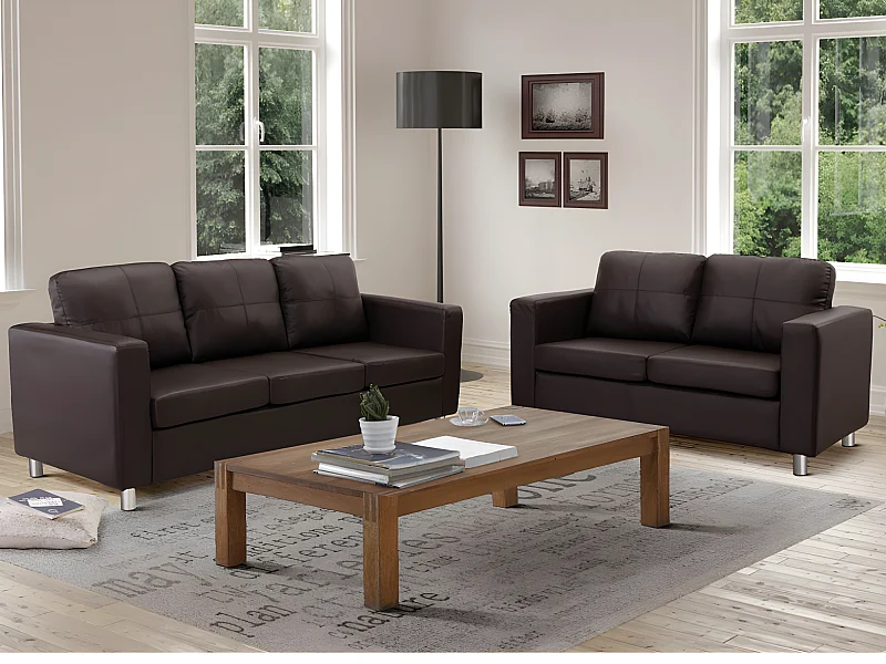 Couchgarnitur 3+2 - Kunstleder - Braun - ACKLEY