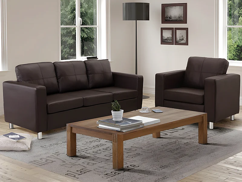 Canapé 3 places et un fauteuil en simili ACKLEY - Marron