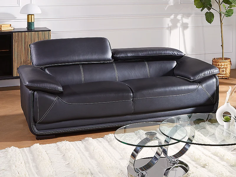 Ledersofa 3-Sitzer - Schwarz - MACELO