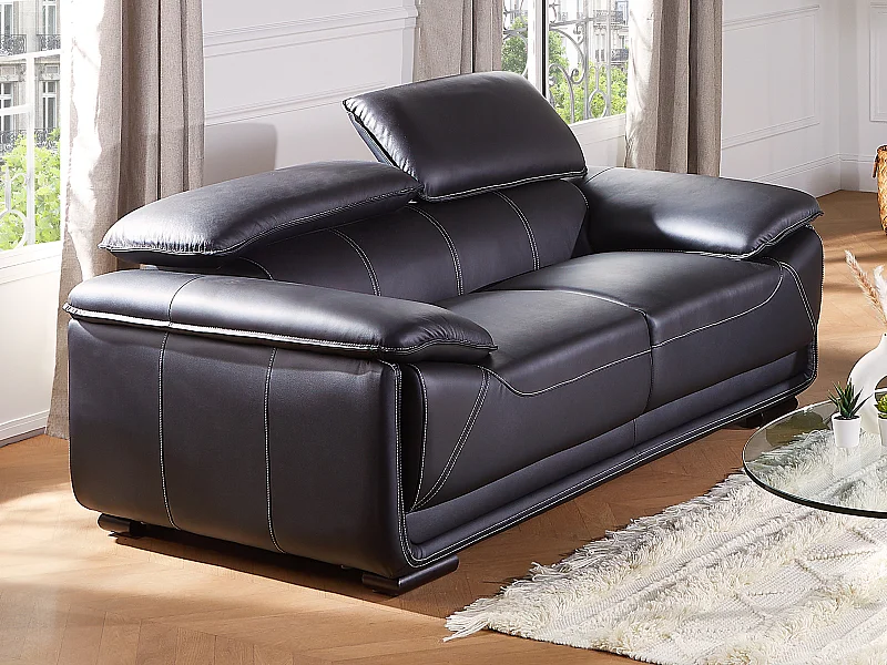Ledersofa 2-Sitzer - Schwarz - MACELO