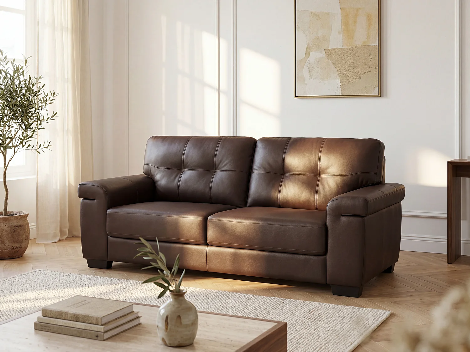 3-sitssoffa i brunt läder HAZEL