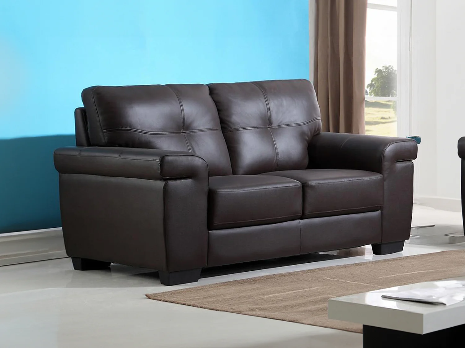 2-sitssoffa brun läder HAZEL