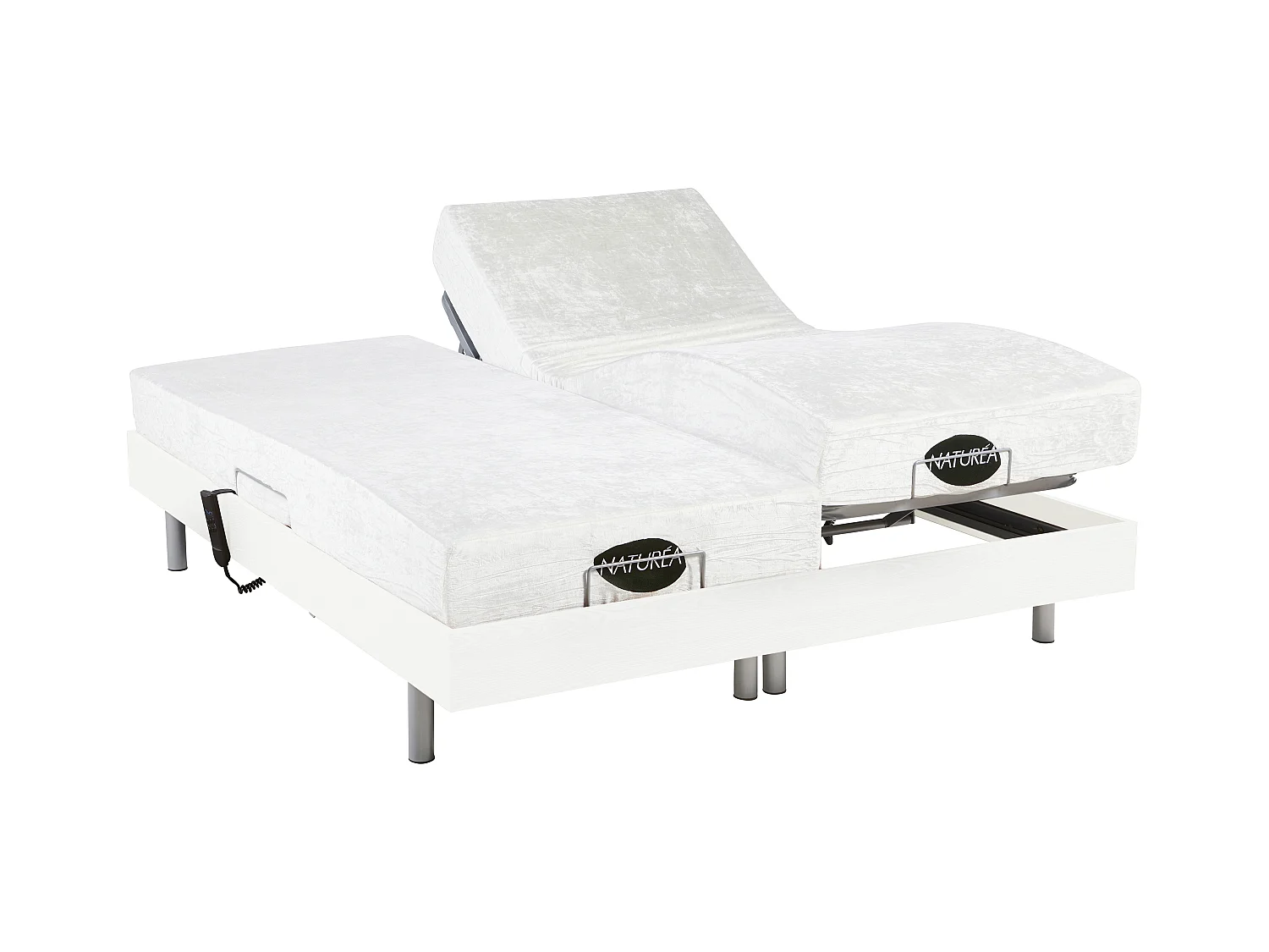 Elektrisch bed - bedbodem en matras - met vormgeheugen en bamboe LYSIS III van NATUREA - motoren OKIN - 2 x 80 x 200 cm - wit